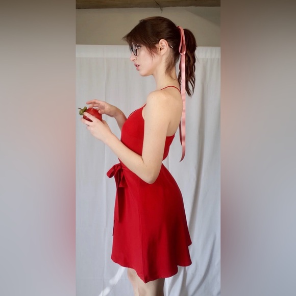 NWT L’Ecole Des Femmes Strappy Adjani Button Front Red Silk Mini Dress - Picture 8 of 9